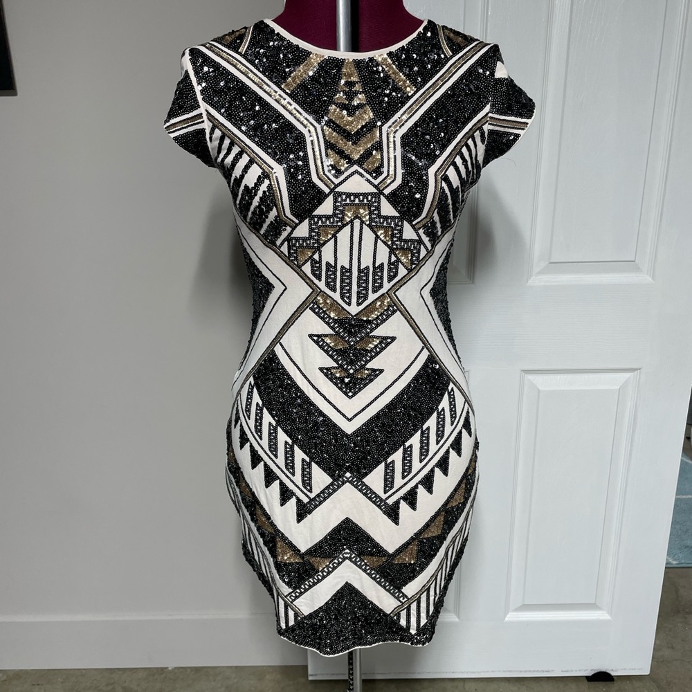 Express fitted sequin mini dress - white/grey/bronze